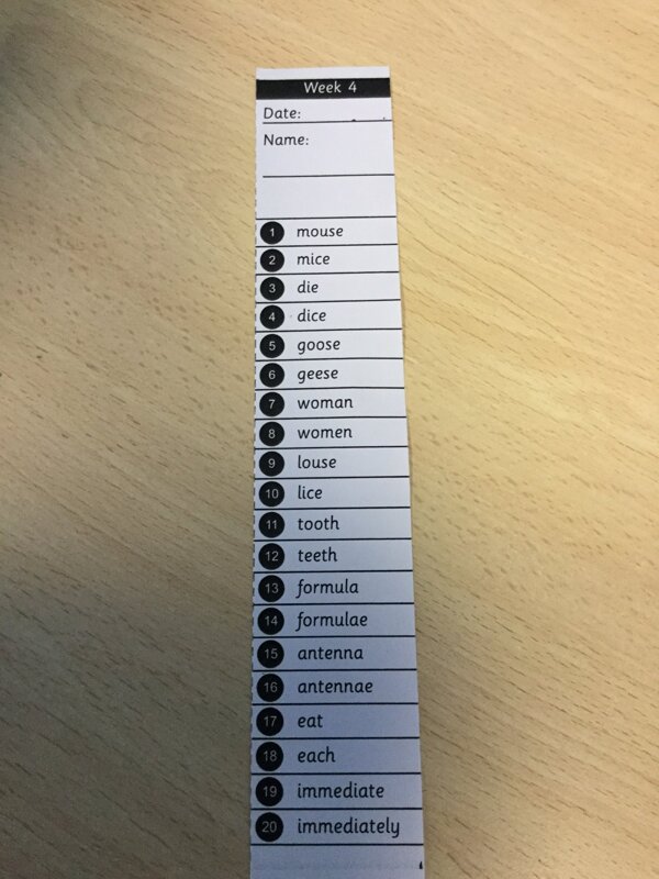 Image of Spellings for this week